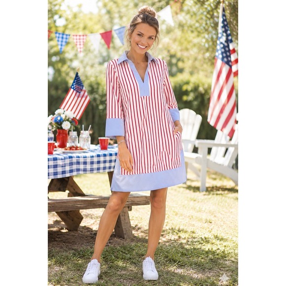 entro Dresses & Skirts - Entro Women's S Striped Block 3/4 Sleeve V-Neck Shift Mini Dress